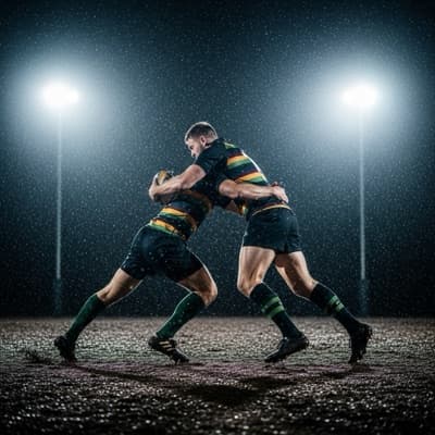 Rugby players in action